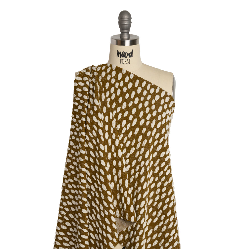 Stretch Knit Jacquard by Mara Hoffman - Brown and White Organic Polka Dots - Designer Deadstock