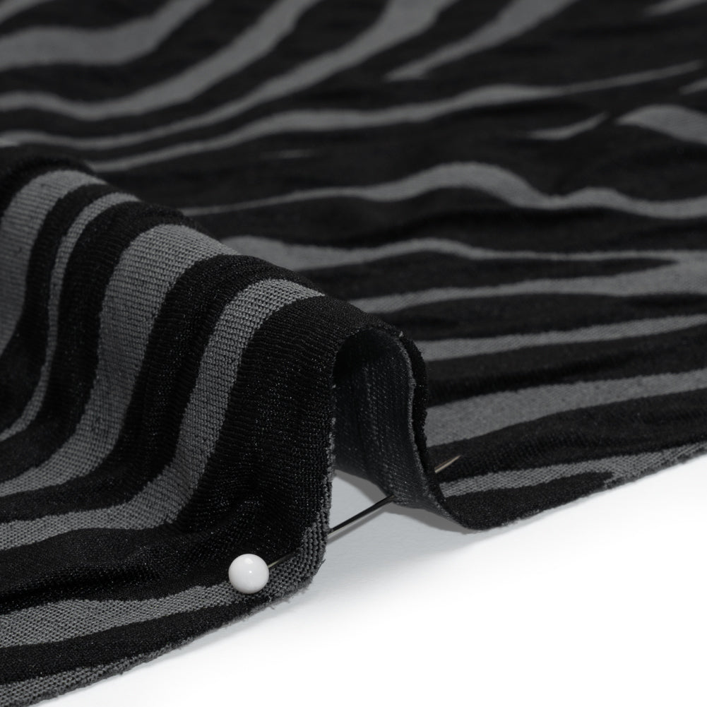 Stretch Knit Jacquard by Mara Hoffman - Gray and Black Tiger Stripes - Designer Deadstock