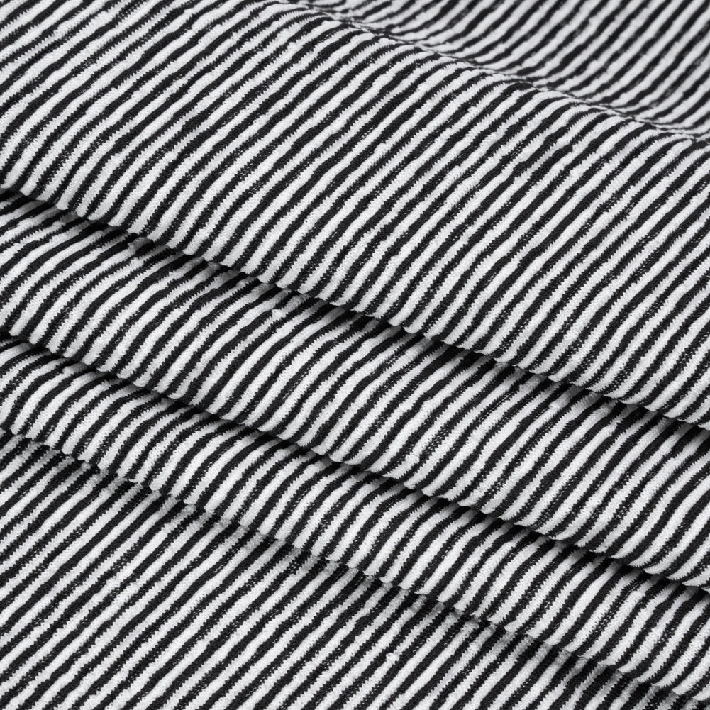 Stretch Knit Jacquard by Mara Hoffman - Black and White Ribbed Candy Stripes - Designer Deadstock