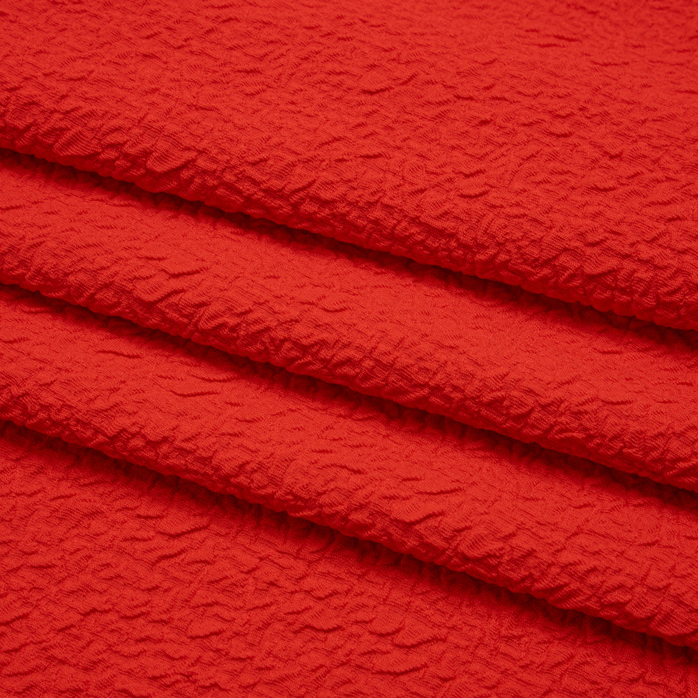 Textured Stretch Polyester Double Knit by Mara Hoffman - Bright Coral Crinkles - Designer Deadstock