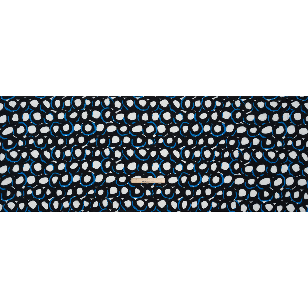 Rayon Crepe de Chine Made in Italy - Black, White and Blue Abstract Spots - Deadstock