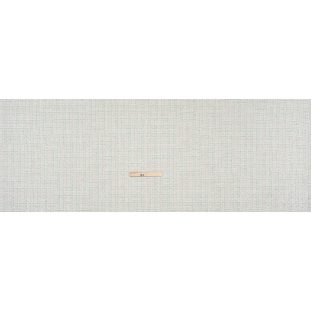 Metallic Polyester Tweed - Gold, White and Seafoam Plaid - Deadstock