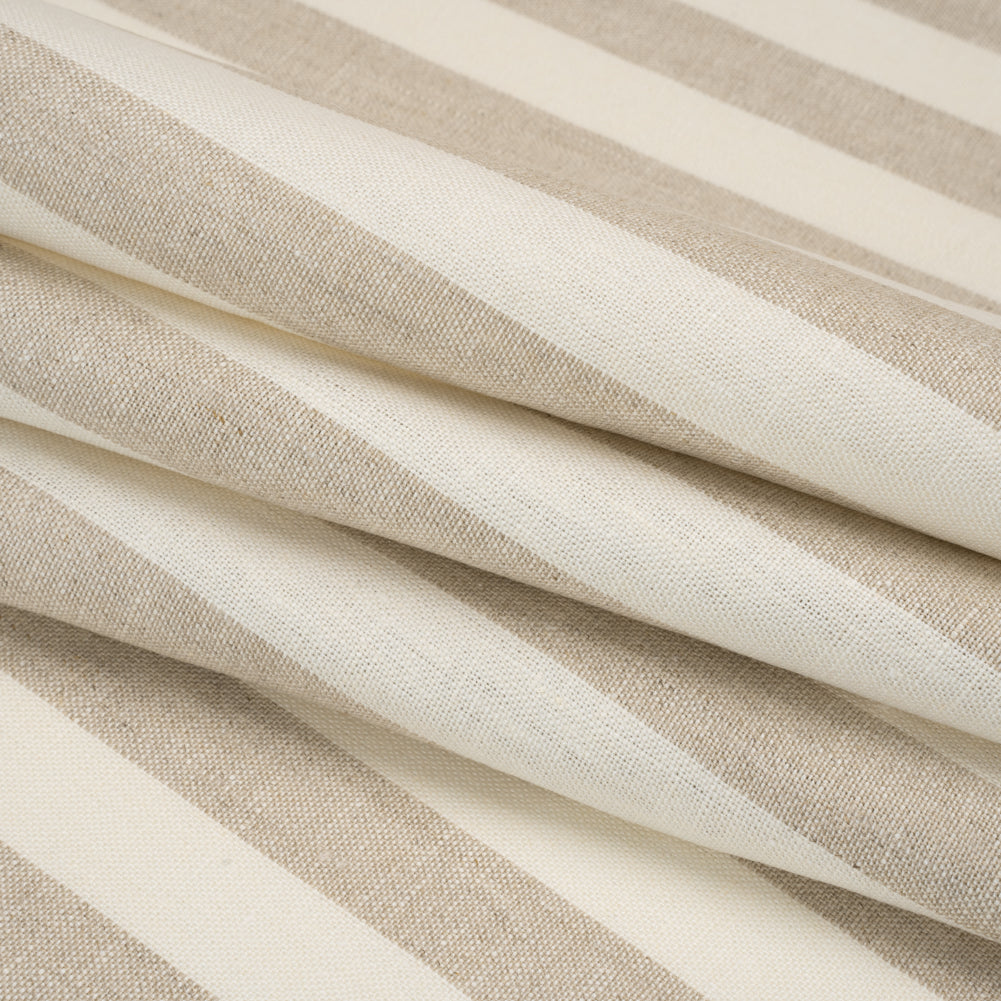 Medium Weight Linen Woven - Natural Beige and Cream Awning Stripes