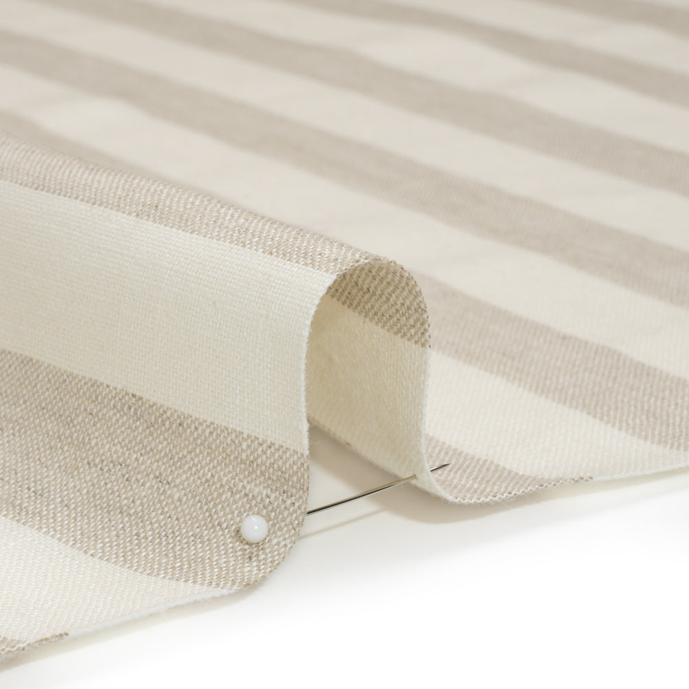 Medium Weight Linen Woven - Natural Beige and Cream Awning Stripes