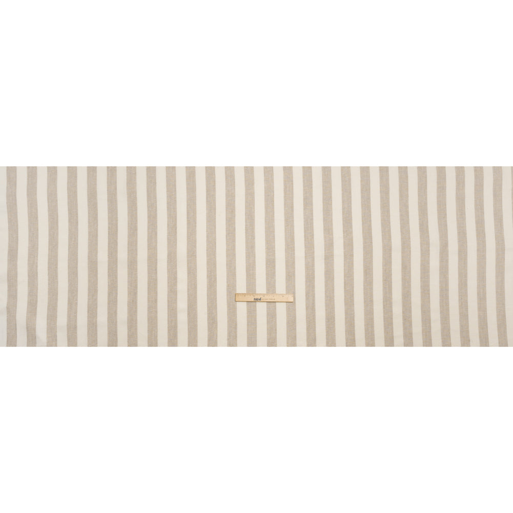 Medium Weight Linen Woven - Natural Beige and Cream Awning Stripes