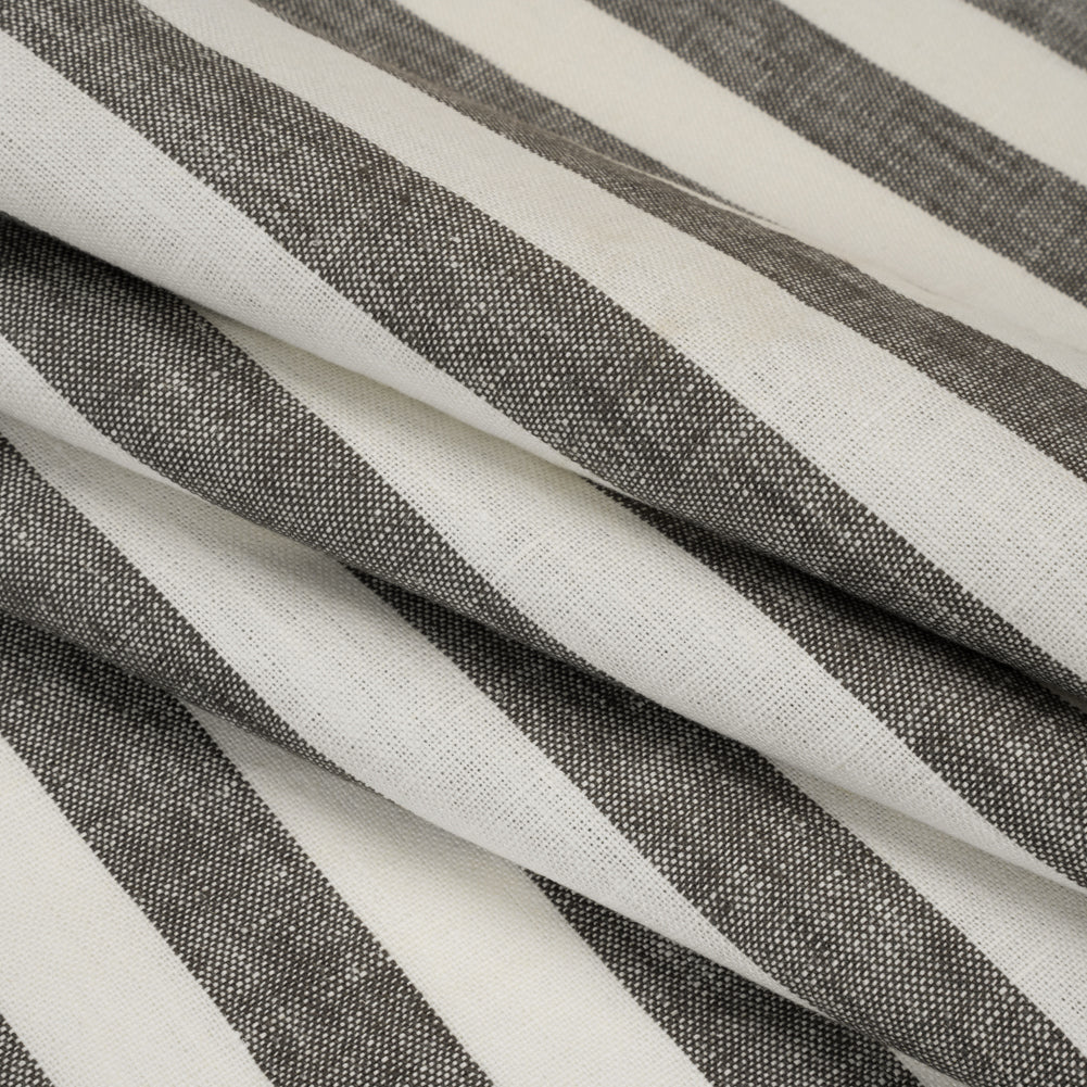 Medium Weight Linen Woven - Smoke Gray and Cream Awning Stripes