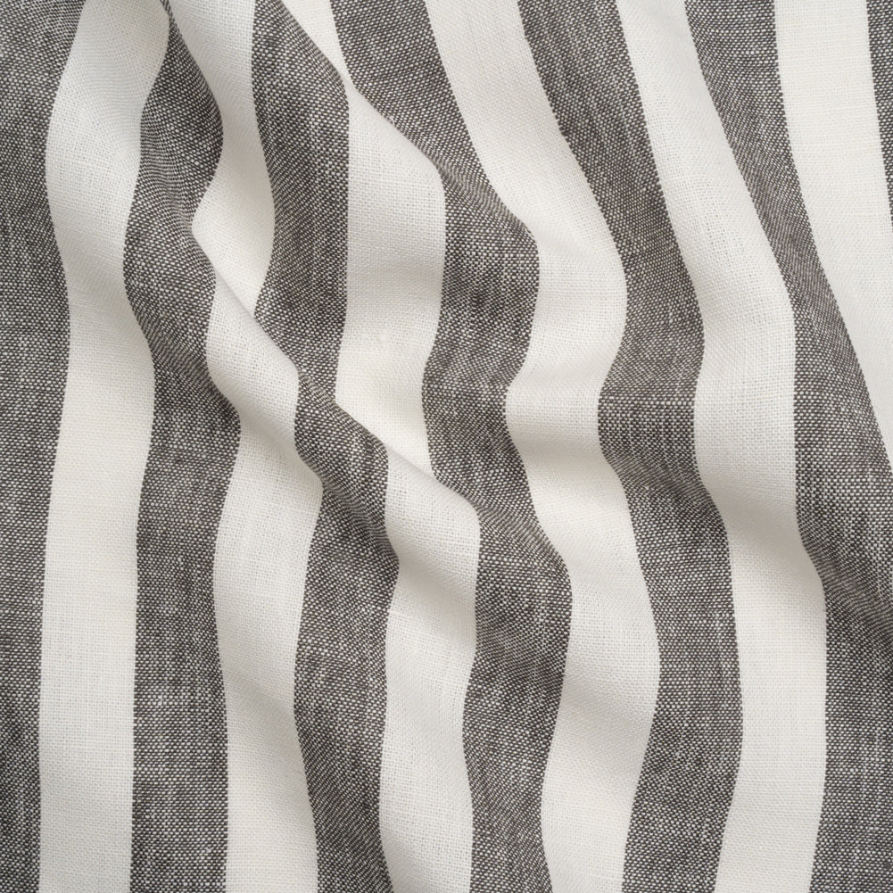 Medium Weight Linen Woven - Smoke Gray and Cream Awning Stripes