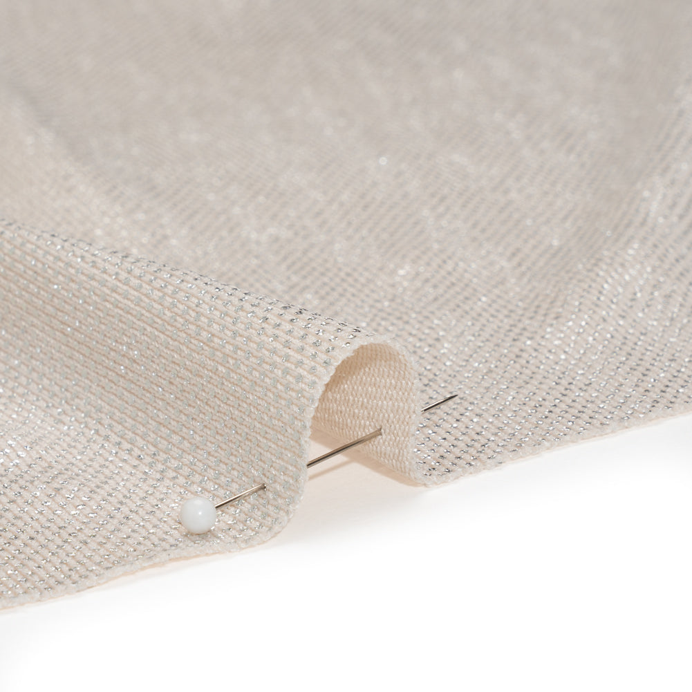 Stretch Polyester Knit with Metallic Foiling - Champagne and Silver Tiny Dots - Designer Deadstock