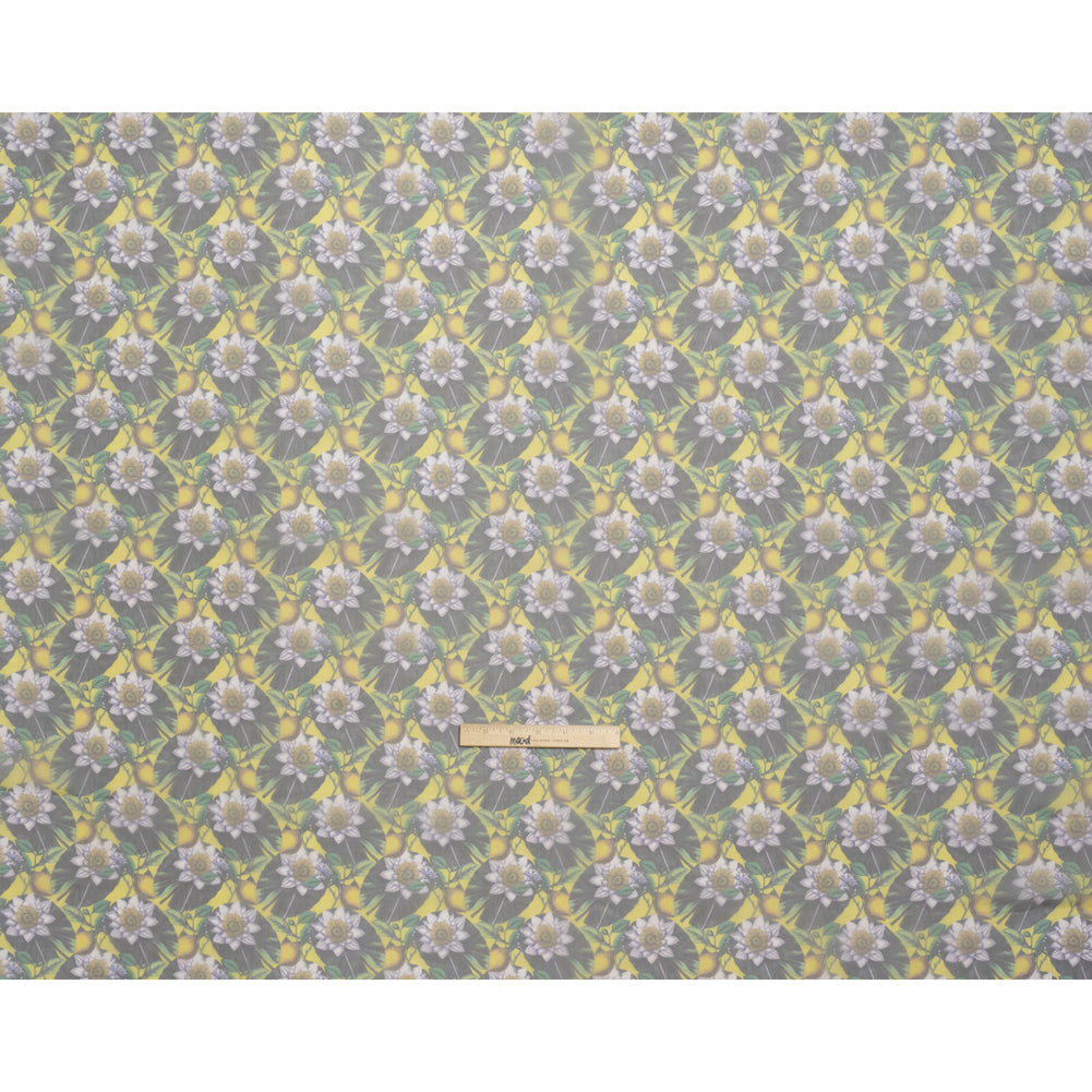 Polyester and Viscose Organza - Yellow and Green Lemons and Lily Pads
