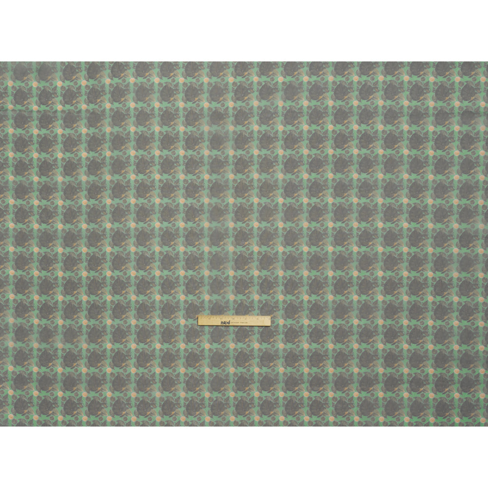 Polyester and Viscose Organza - Green and Teal Tropical Leaf Bunches