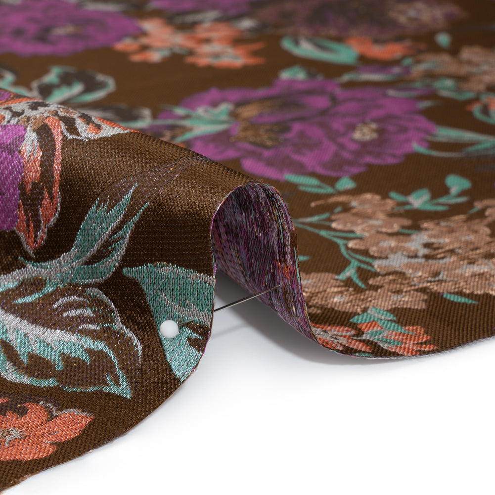 Metallic Luxury Brocade - Brown, Purple and Aqua Classic Flowers