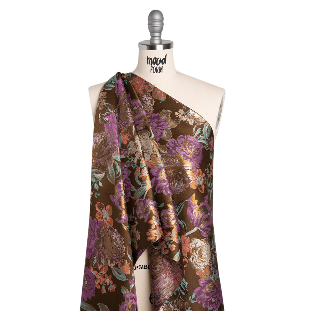 Metallic Luxury Brocade - Brown, Purple and Aqua Classic Flowers