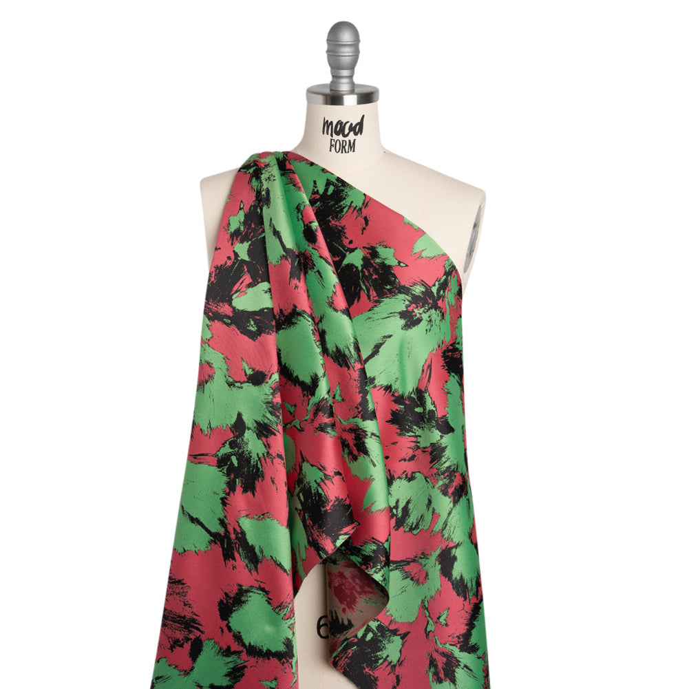 Luxury Polyester Brocade - Black, Hot Pink and Summer Green Abstract Brushstrokes