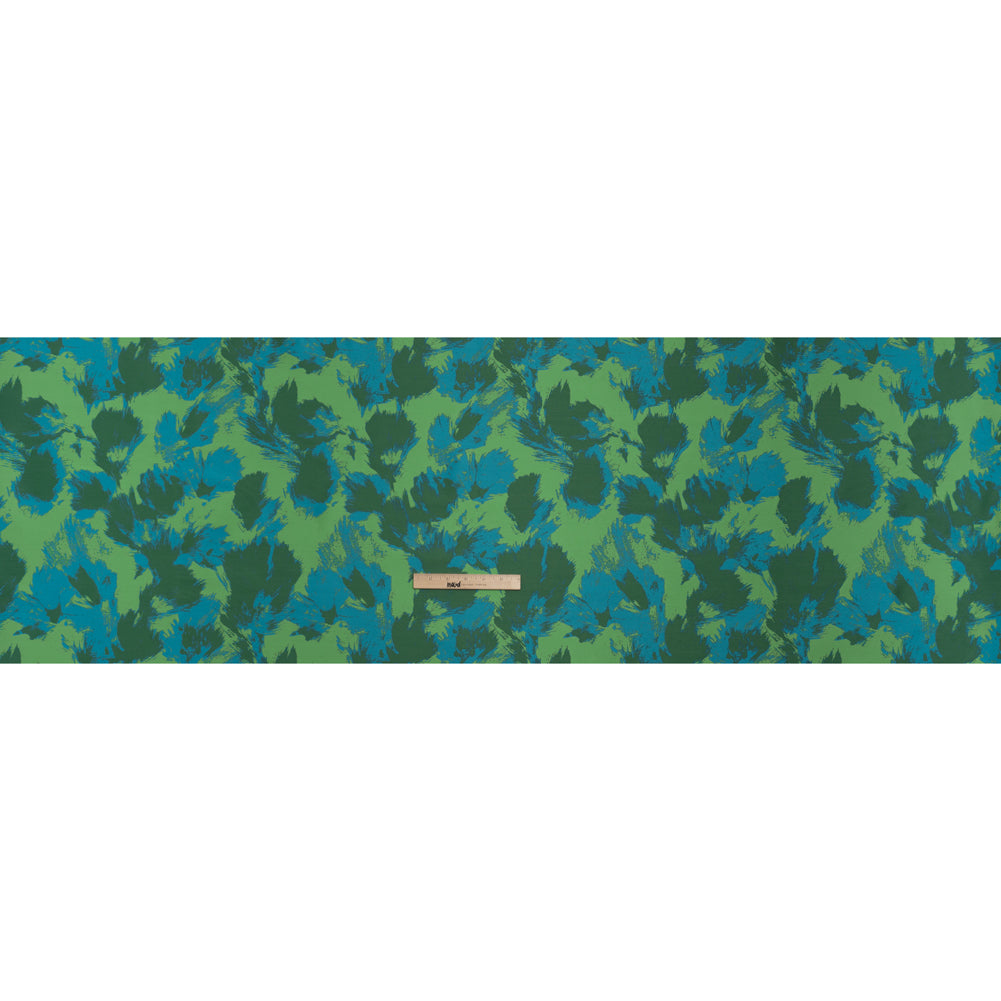 Luxury Polyester Brocade - Cerulean Blue, Summer Green, and Forest Abstract Brushstrokes