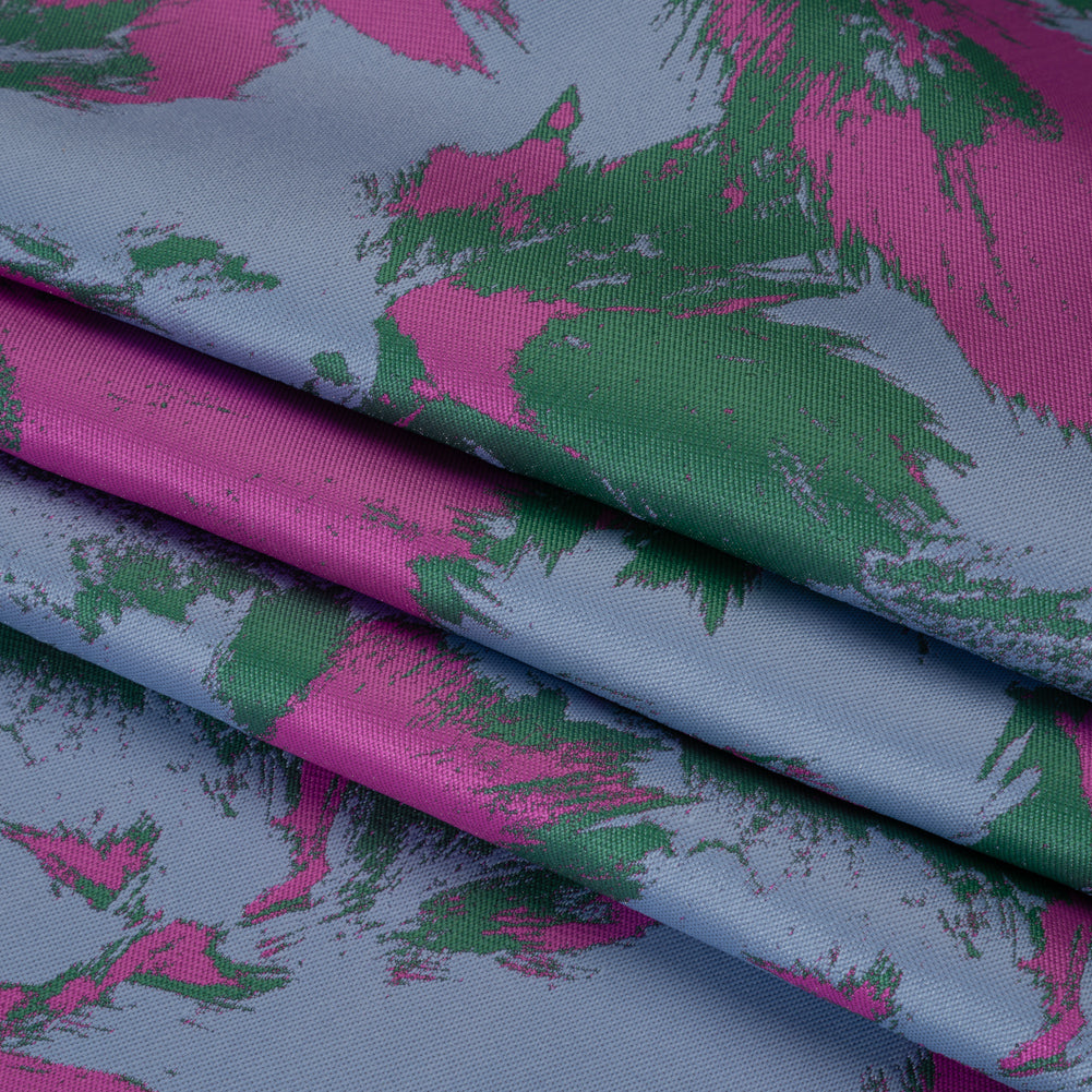 Luxury Polyester Brocade - Fuchsia, Periwinkle and Green Abstract Brushstrokes