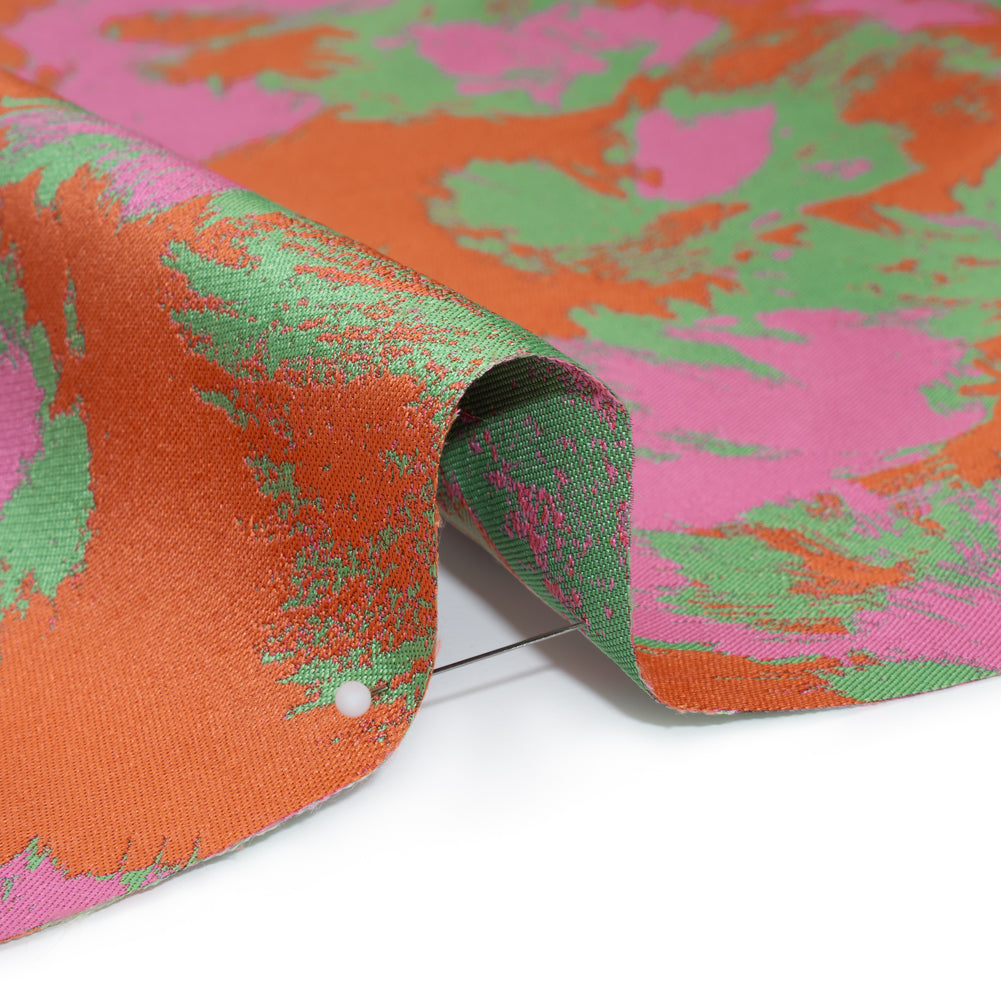 Luxury Polyester Brocade - Hot Pink, Orange and Summer Green Abstract Brushstrokes