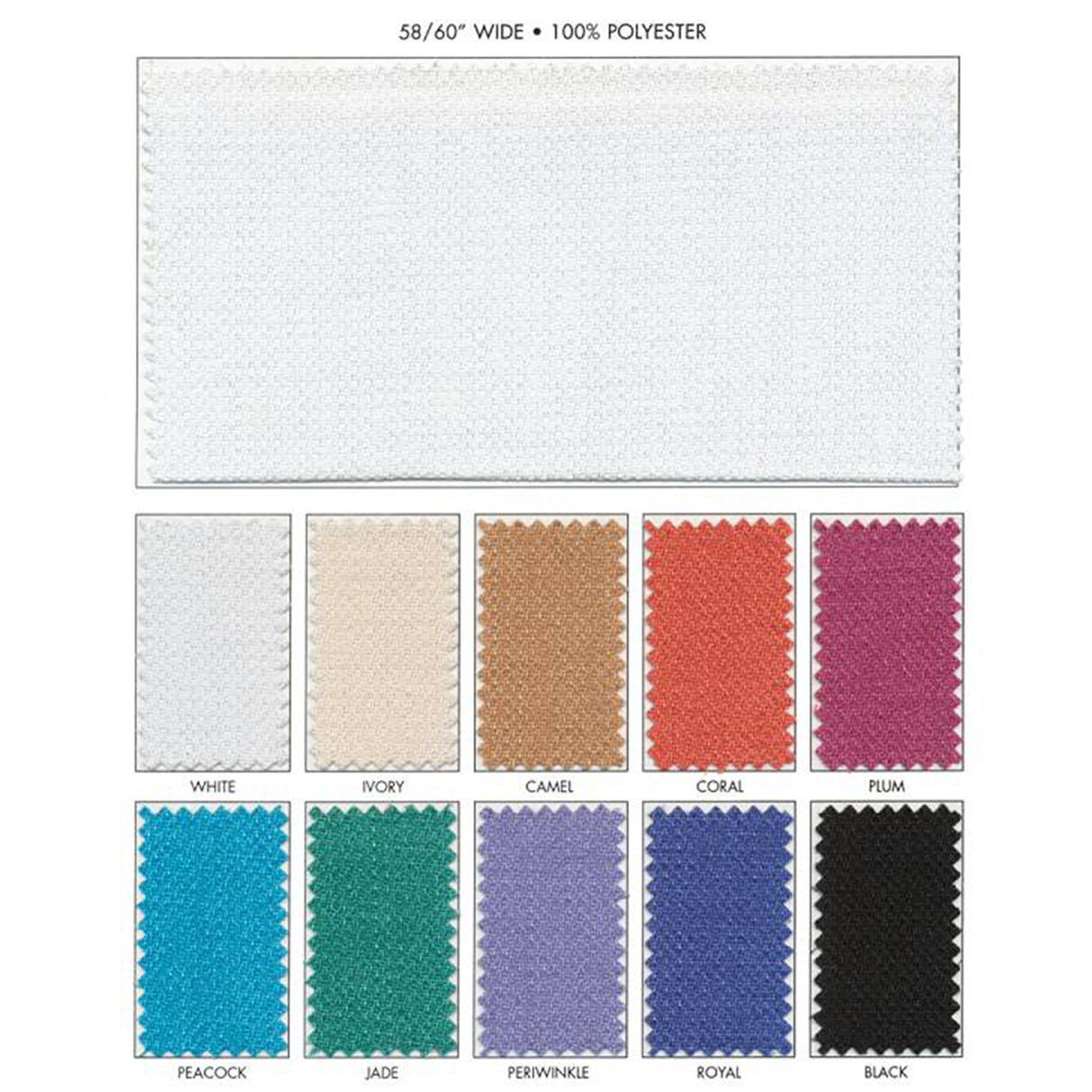 Calcutta Linen Polyester Fabric - Black, Camel, Coral, Ivory, Jade, Peacock, Periwinkle, Plum, Royal, White, 58/60" Width (1 Yard)