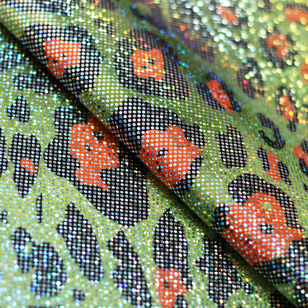 Iridescent Leopard Polyester Spandex Fabric - Pink, Aqua, Orange, Lime, Silver-Black Leopard Print, 58-60" Width, 200 GSM, 4-Way Stretch (1 Yard)