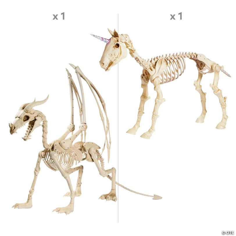 43" - 49" Halloween Unicorn & Dragon Skeleton Decorations - 2 Pc.