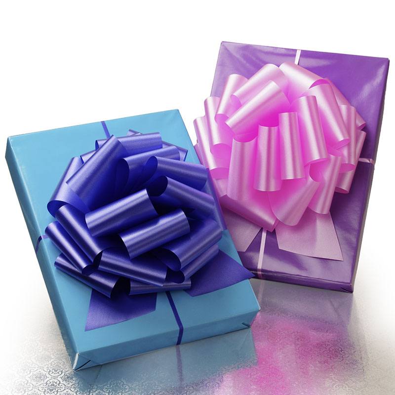 8" Giant Poly Pull Bows 2 3/4 '' X 8 '' Gold Metallic Color 50 EACH / ROLL