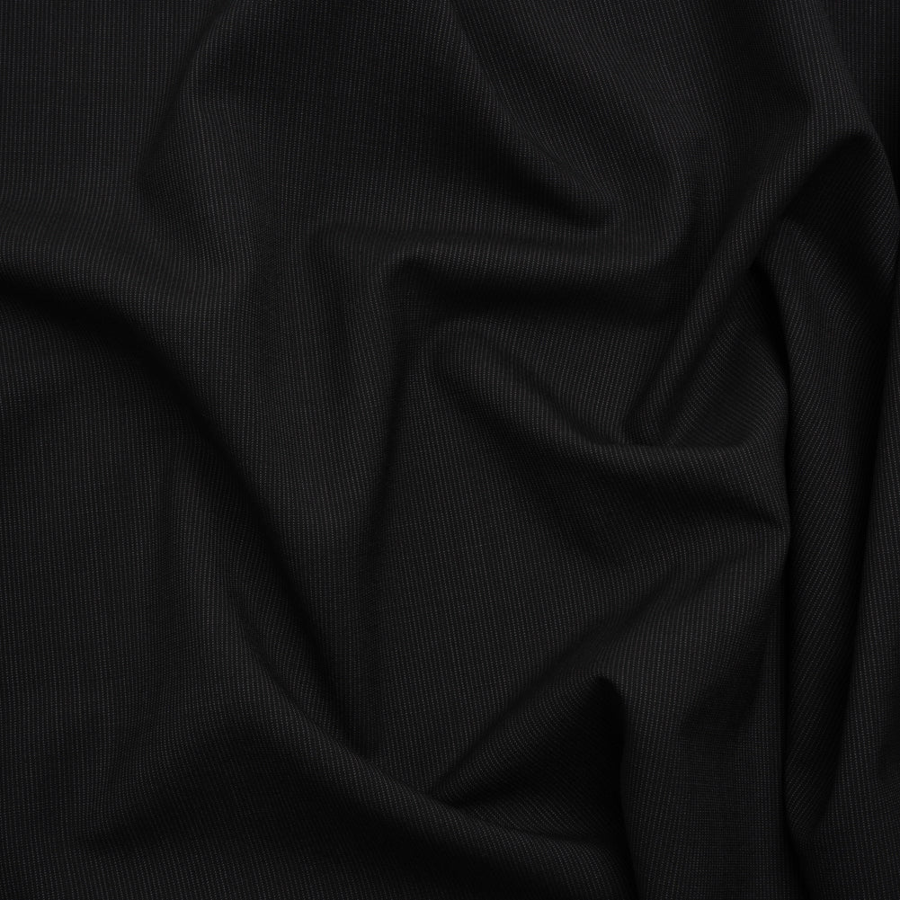 Super 120 Wool Suiting - Black and Gray Dotted Pinstripes - Deadstock