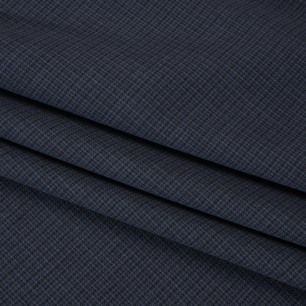 Wool Suiting - Navy and Black Micro Plaid - Deadstock