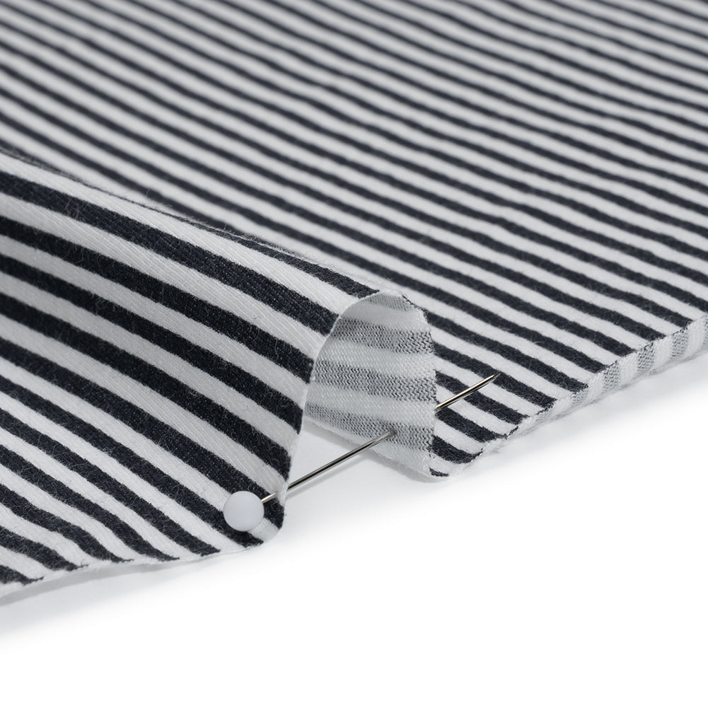 Cotton and Viscose Jersey Print - Midnight Navy and White Candy Stripes - Deadstock