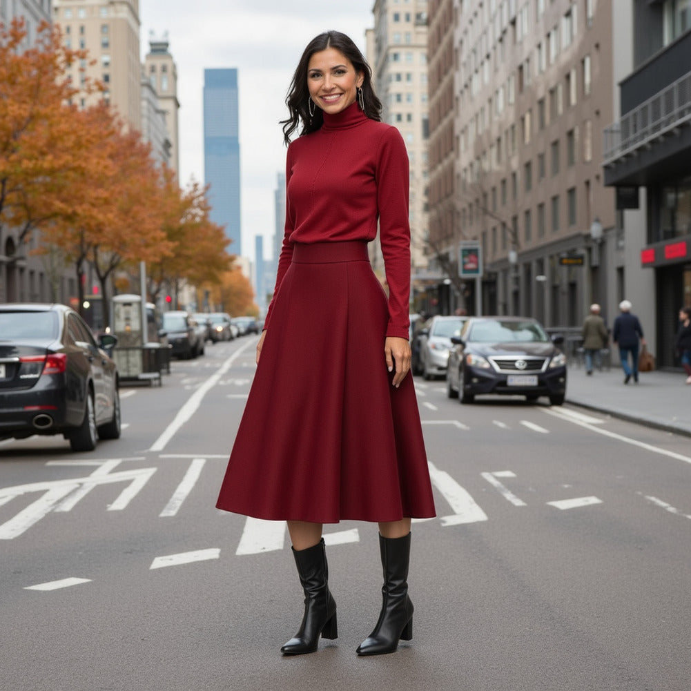 Brushed Lightweight Wool Blend Coating - Berry Red - Ellamar Collection