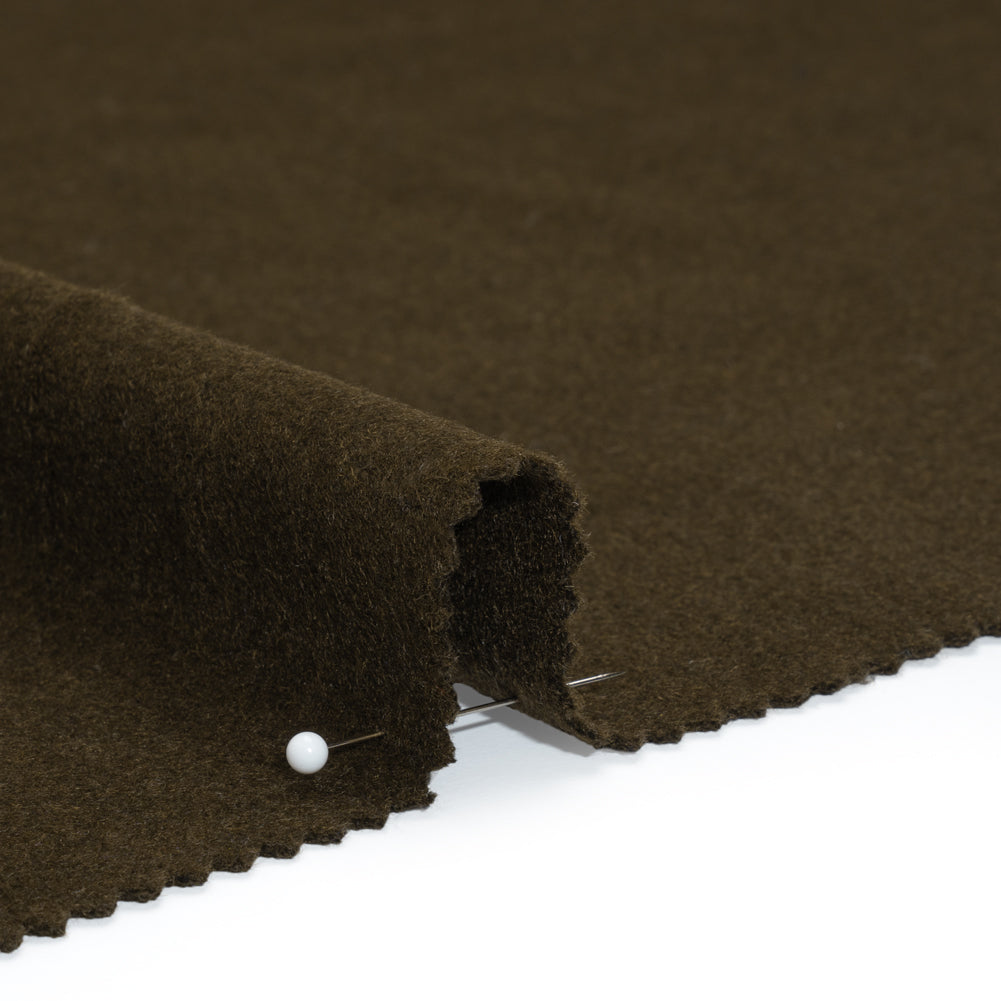 Brushed Lightweight Wool Blend Coating - Olive Brown - Ellamar Collection