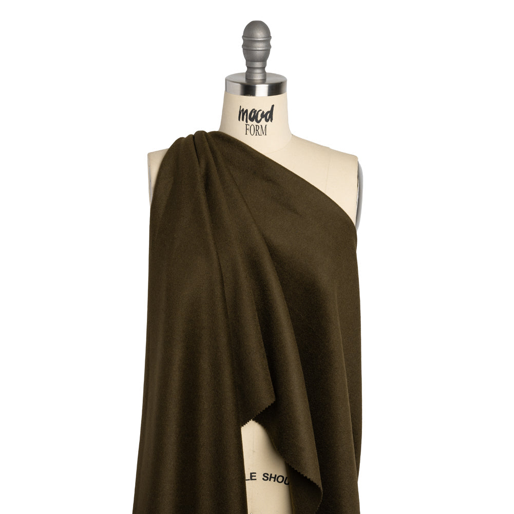Brushed Lightweight Wool Blend Coating - Olive Brown - Ellamar Collection
