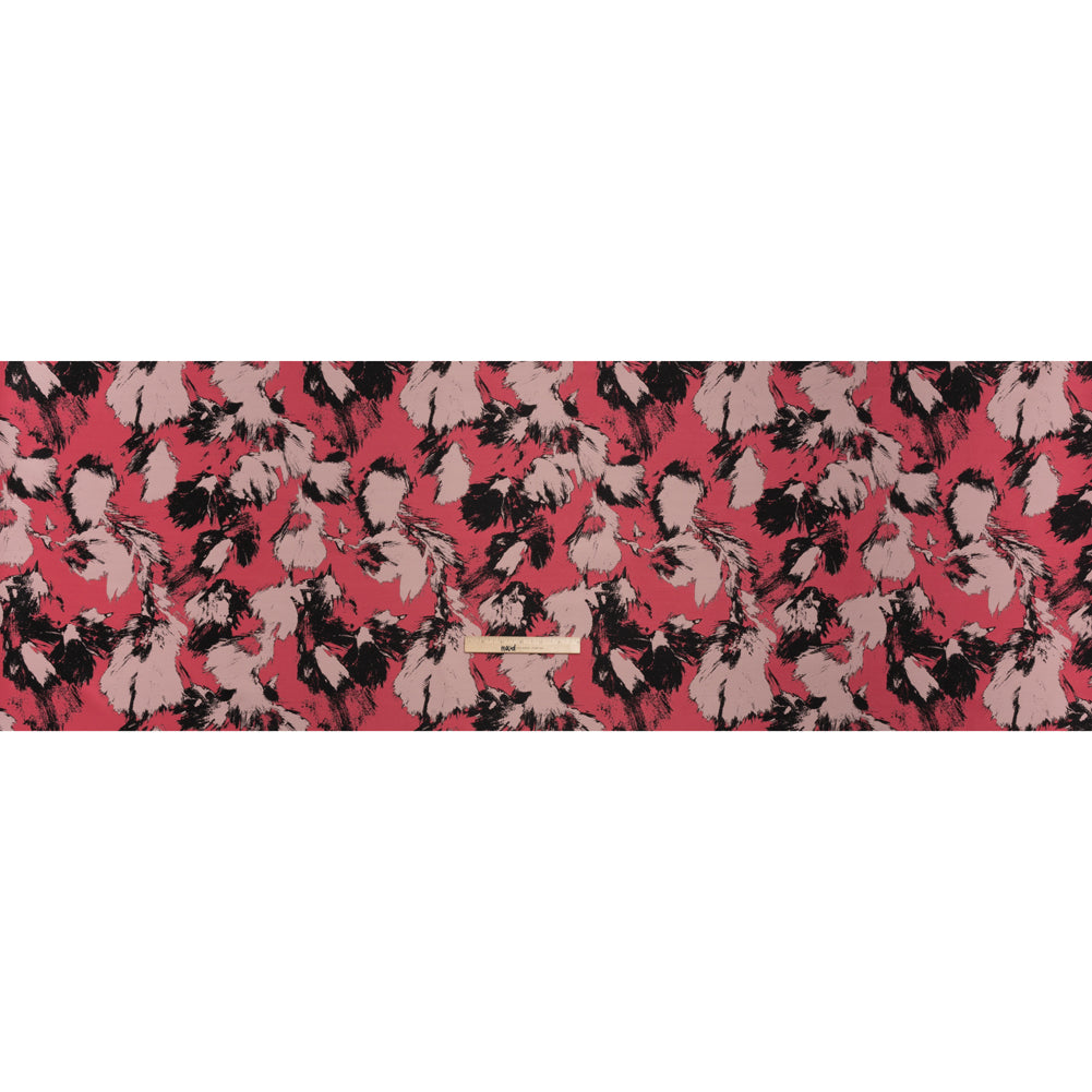 Luxury Polyester Brocade - Pale Pink, Coral and Black Abstract Brushstrokes