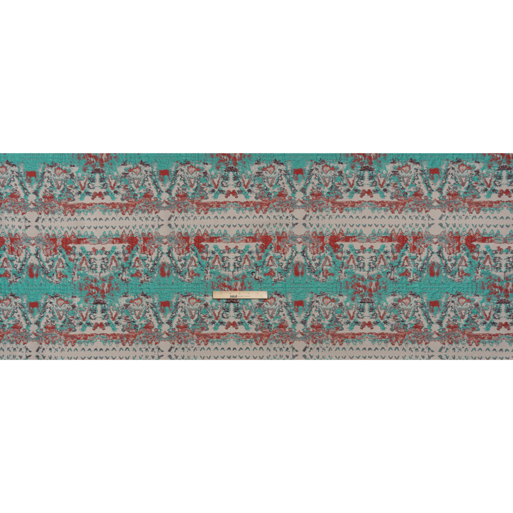 Metallic Luxury Brocade - Red, Turquoise and Cream Rorschach Stripes