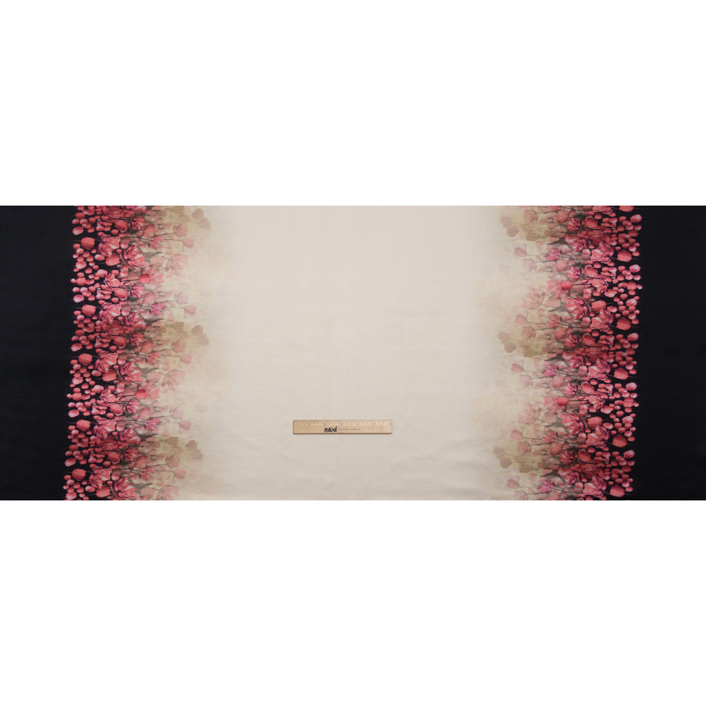 Silk Charmeuse 19mm - Pink, Black and Cream Floral Field Border