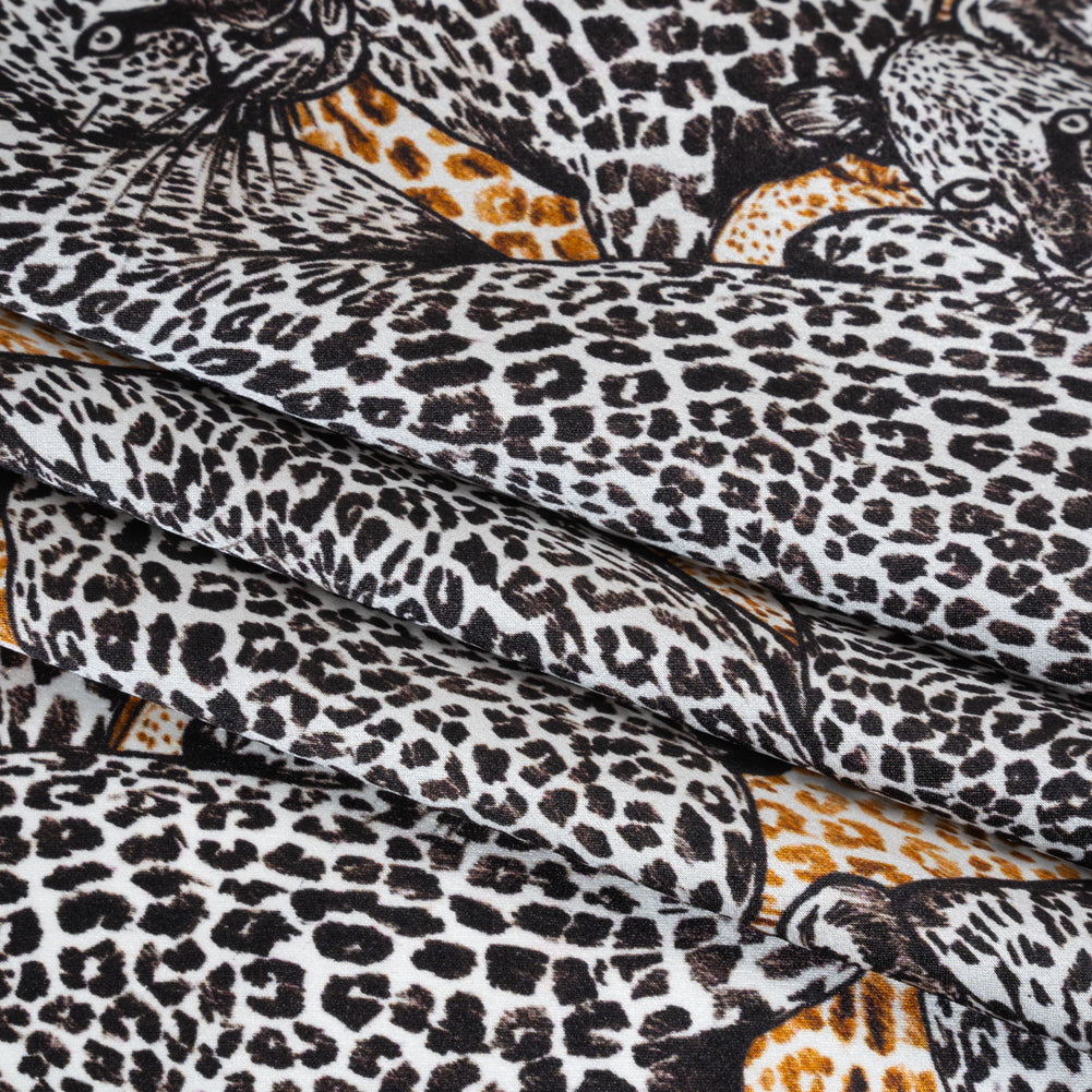 Silk Charmeuse 19mm - White, Black and Beige Snow Leopards