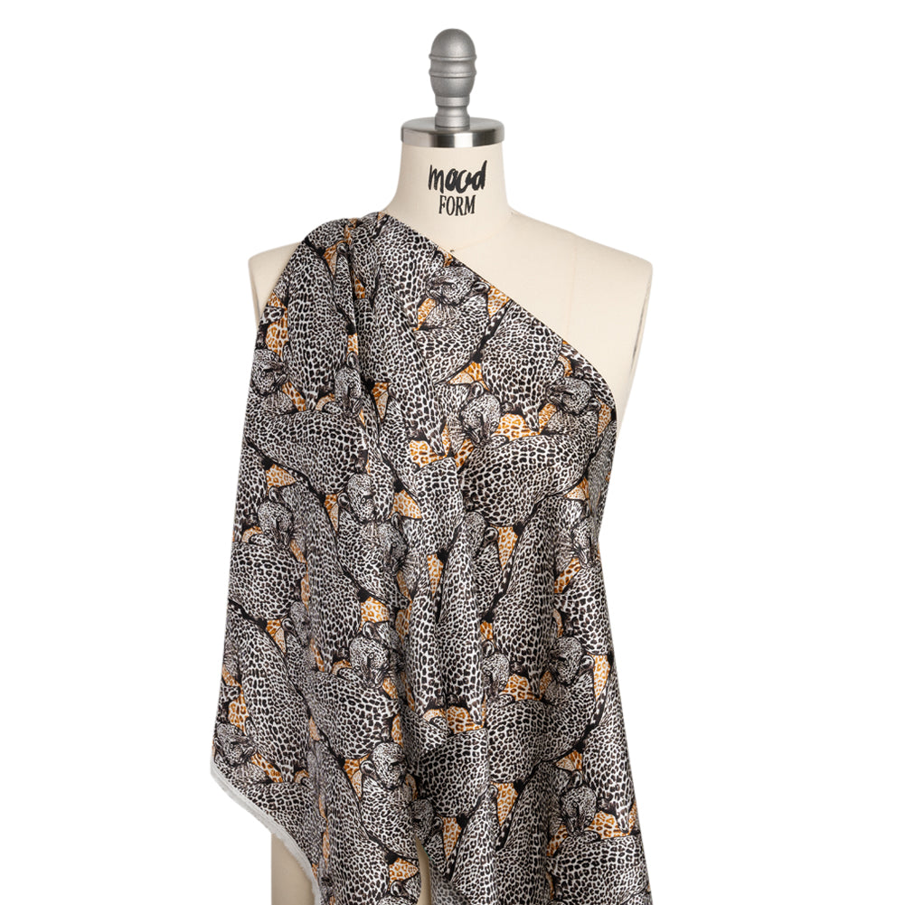 Silk Charmeuse 19mm - White, Black and Beige Snow Leopards