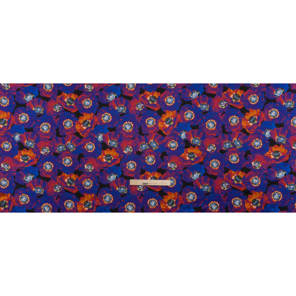 Silk Charmeuse 19mm - Ultraviolet Blue, Orange and Black Glowing Flowers