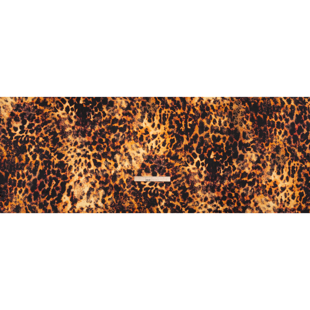 Silk Charmeuse Print - Golden Orange and Black Animal Spots - Made in Italy