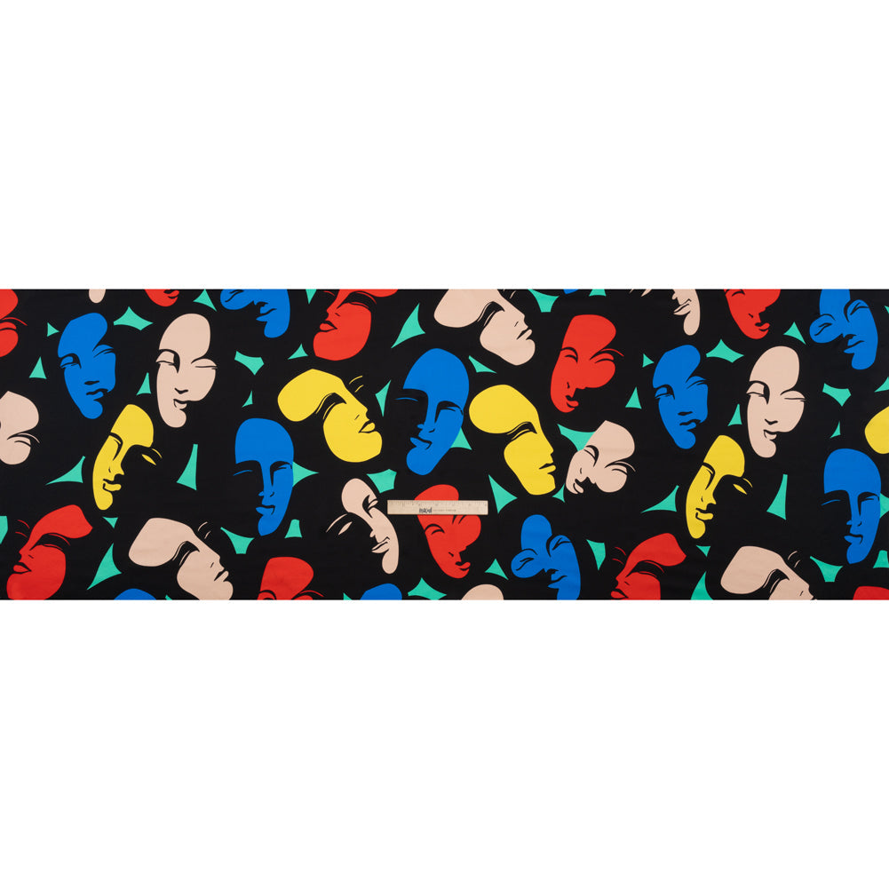 Silk Charmeuse Print - Black, Beige, and Primary Color Faces - Made in Italy
