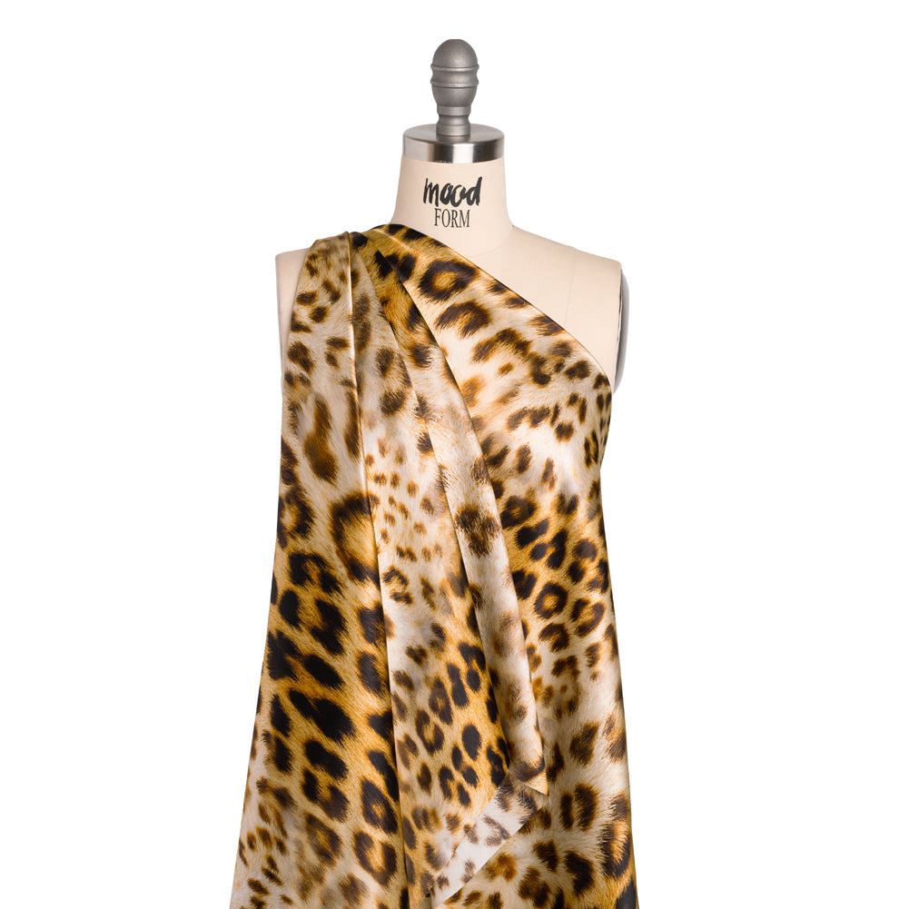 Silk Charmeuse Print - Beige and Black Leopard Fur - Made in Italy