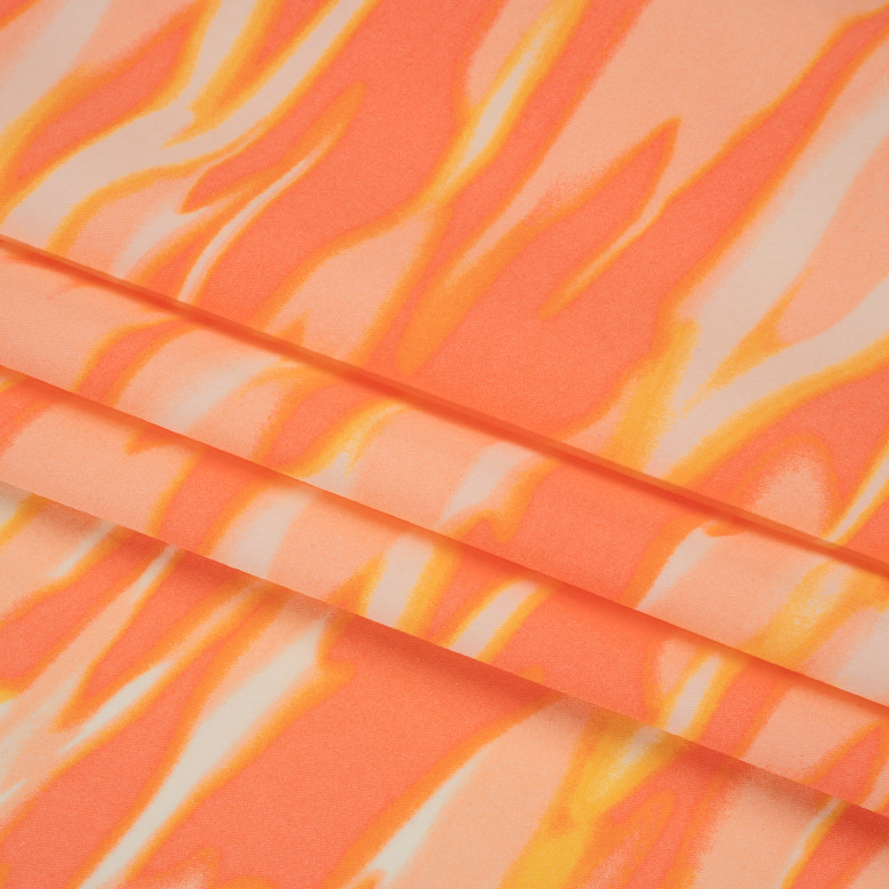 Stretch Nylon Crepe Print - Mango Orange and Peach Pink Abstract - Deadstock