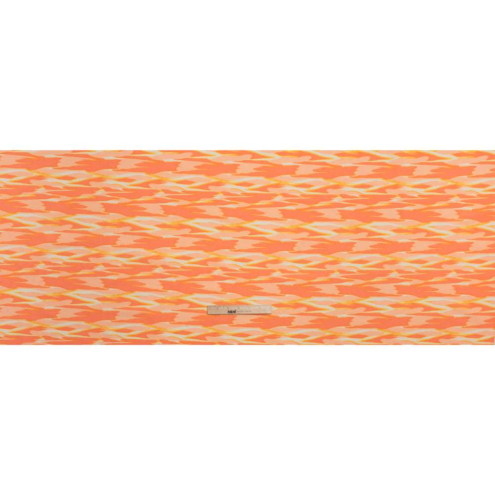 Stretch Nylon Crepe Print - Mango Orange and Peach Pink Abstract - Deadstock