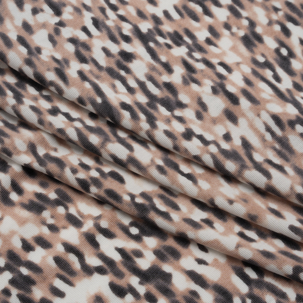 Stretch Modal Jersey Print - Taupe, Black and White Blurred Animal Spots - Deadstock