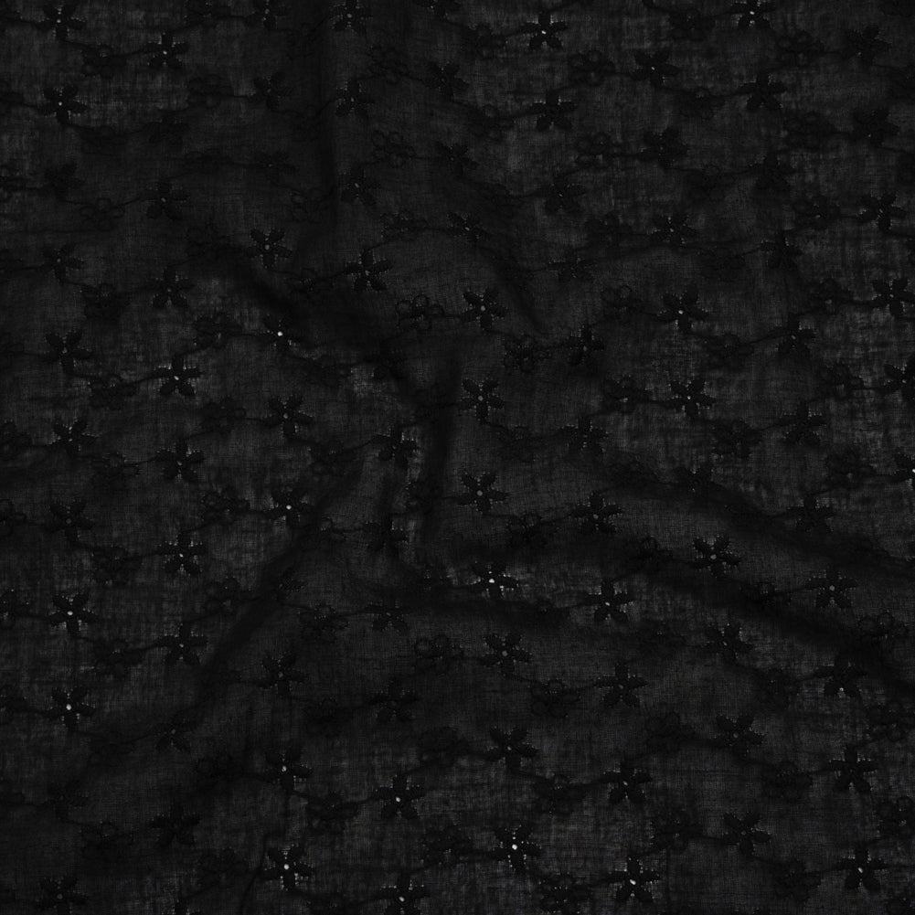 Embroidered Eyelet Cotton Voile - Black Daisy Chains - Naomi Collection