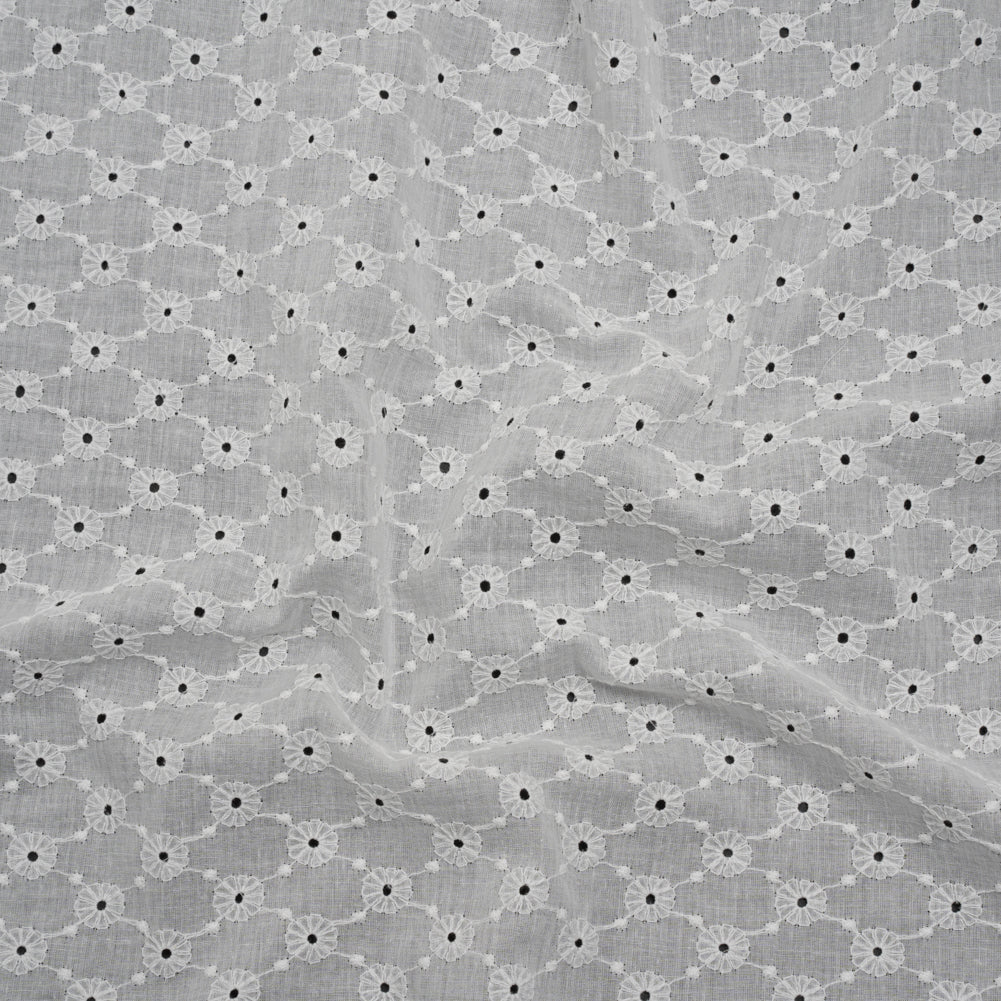 Embroidered Eyelet Cotton Voile - White Flower Lattice - Naomi Collection