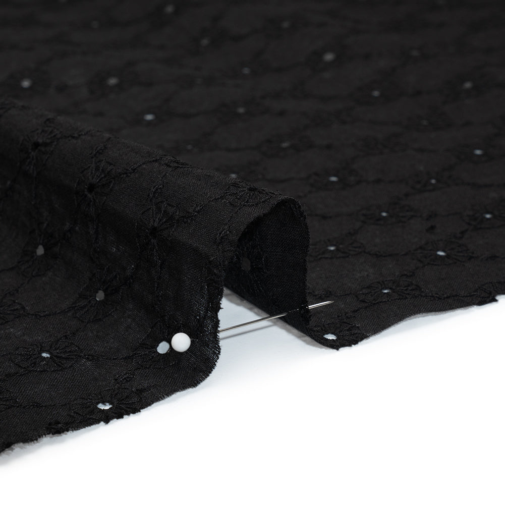 Embroidered Eyelet Cotton Voile - Black Flower Lattice - Naomi Collection