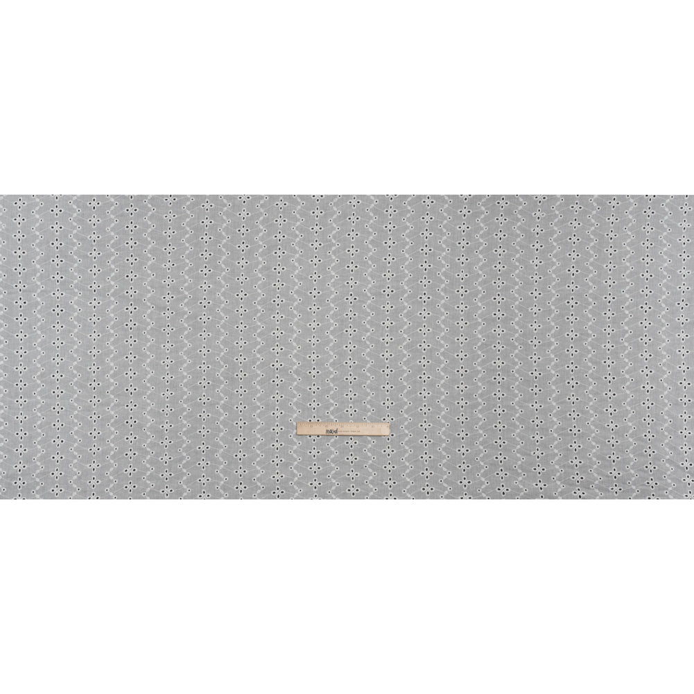 Embroidered Eyelet Cotton Voile - White Floral Zig Zags and Stripes - Naomi Collection