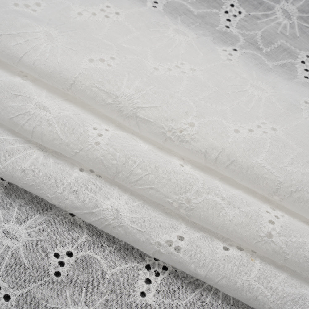 Embroidered Eyelet Cotton Voile - White Cloud Flowers - Naomi Collection