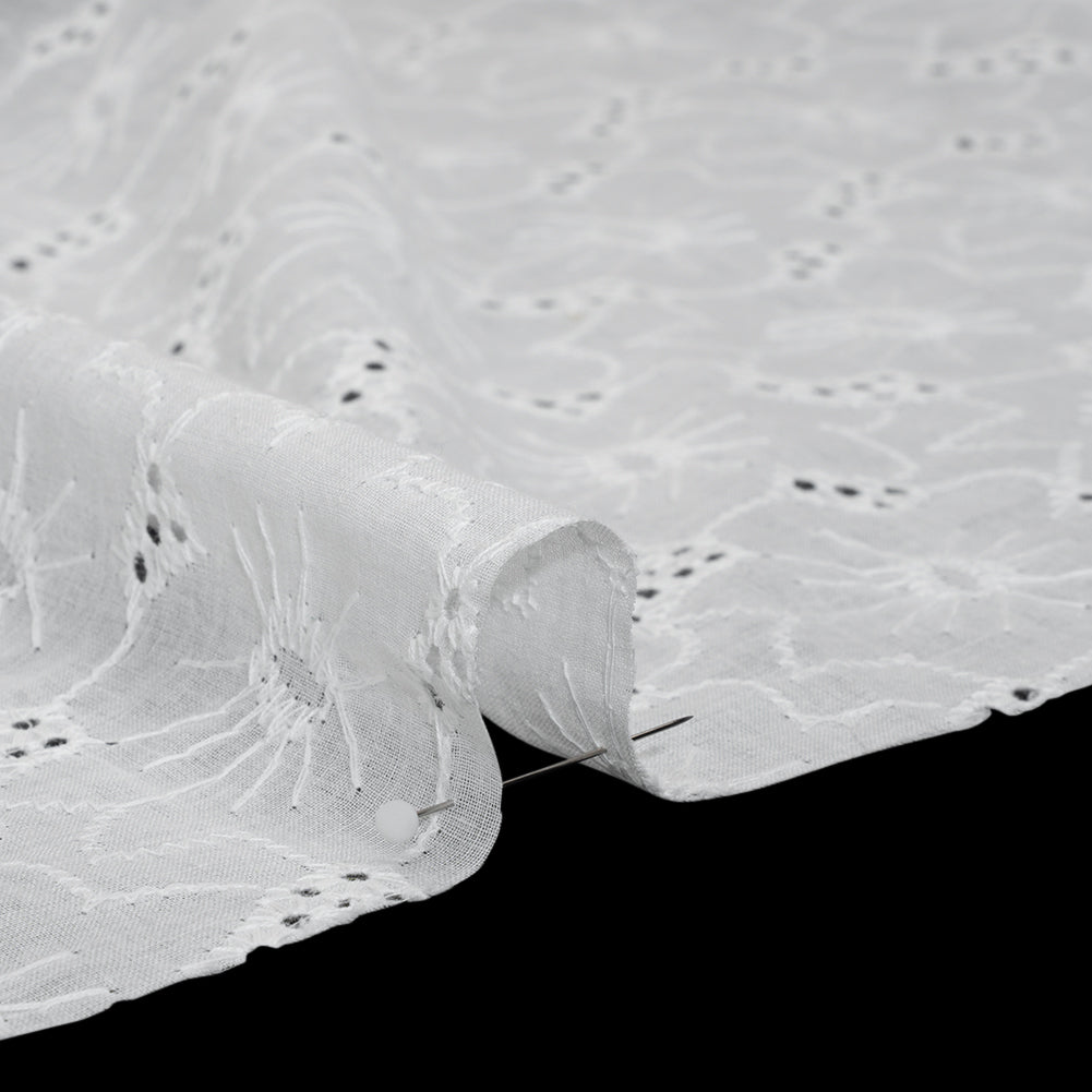 Embroidered Eyelet Cotton Voile - White Cloud Flowers - Naomi Collection