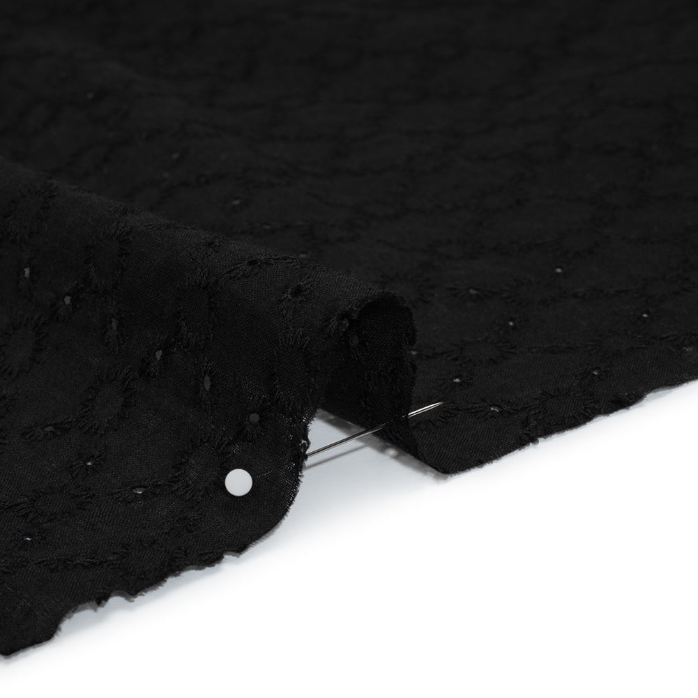 Embroidered Eyelet Cotton Voile - Black Rings and Lattices - Naomi Collection