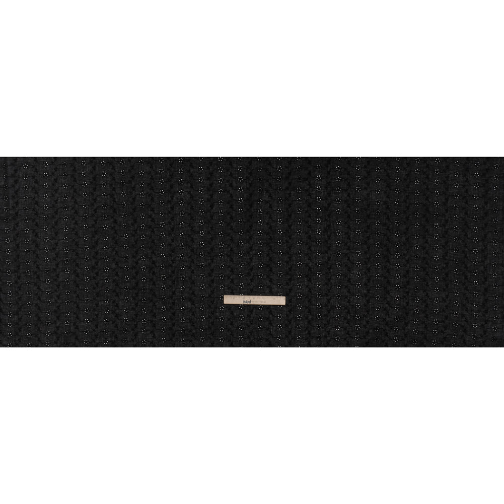 Embroidered Eyelet Cotton Voile - Black Wavy Daisy Vines - Naomi Collection